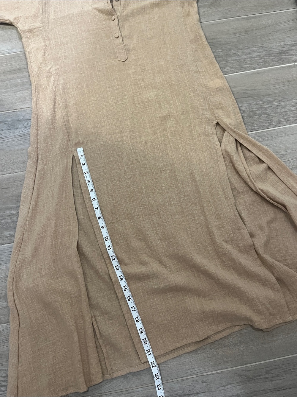 Natalie Martin Beige Split-Hem Henley Maxi Dress - Picture 7 of 8